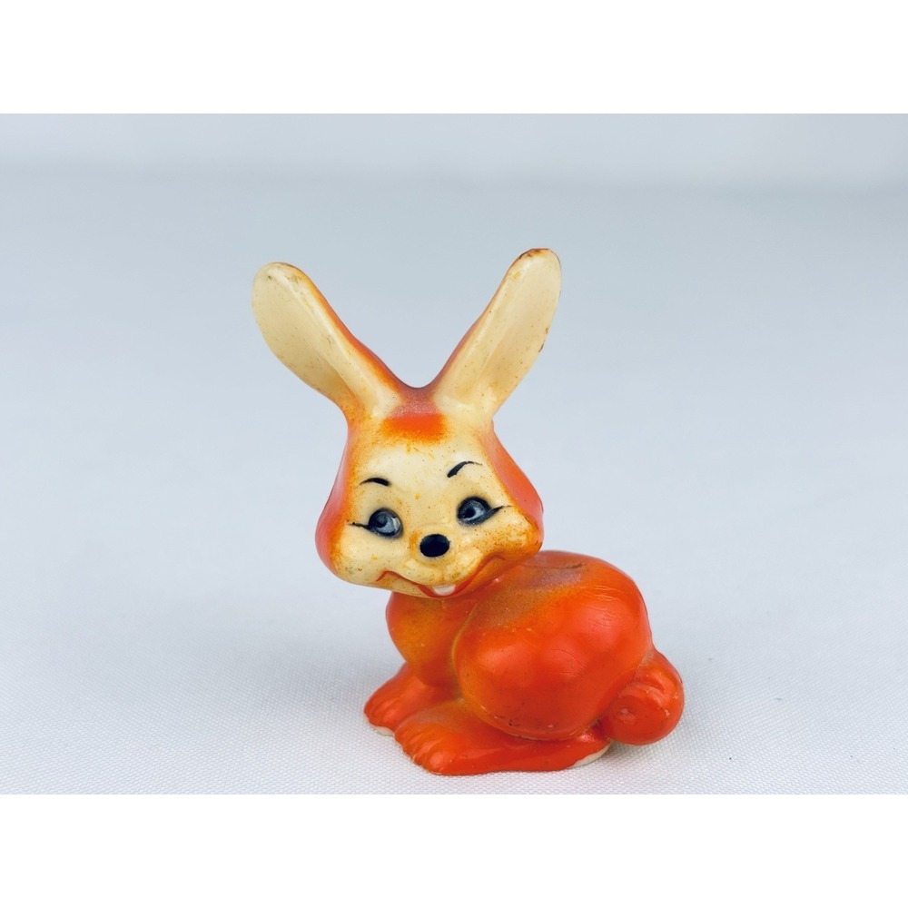 Vintage Enesco Orange Rabbit Easter Bunny Toy Figurine Hong Kong - 80s